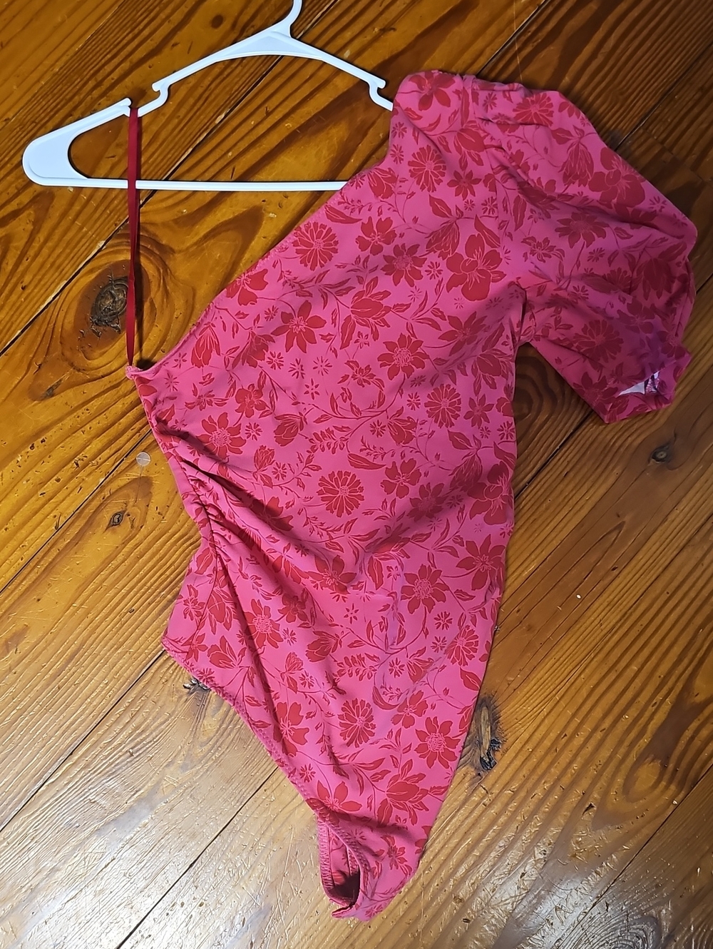Free People Pink Floral One-Shoulder Bodysuit